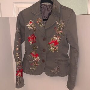 Paparazzi Embroidered Y2K Blazer Jacket Gray Career/Office Boho Women’s Medium